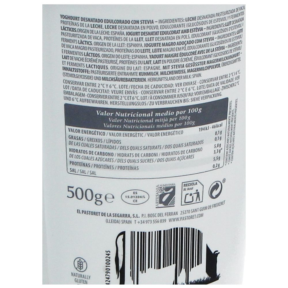  - Pastoret 0% Fat Stevia Natural Yoghurt 500g (2)