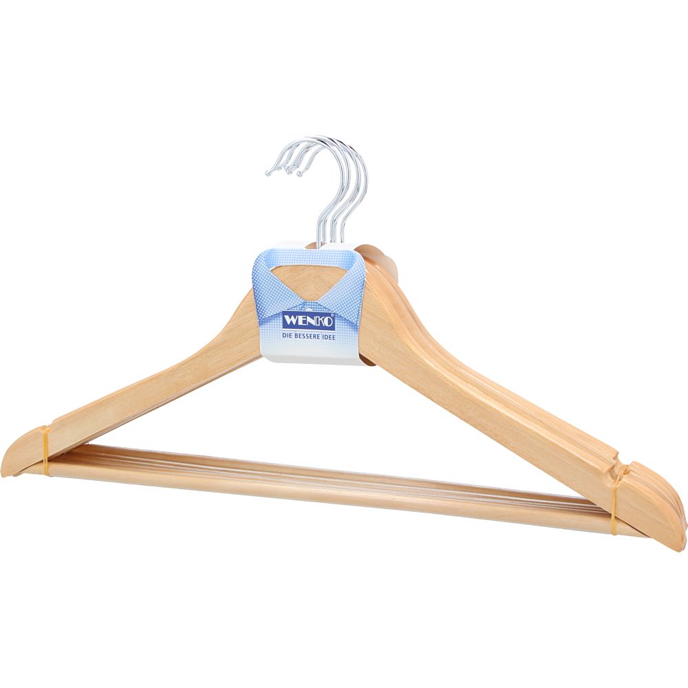  - Wenko Wooden Coat Hangers w/ Anti-Slip Bar 5 pc (1)