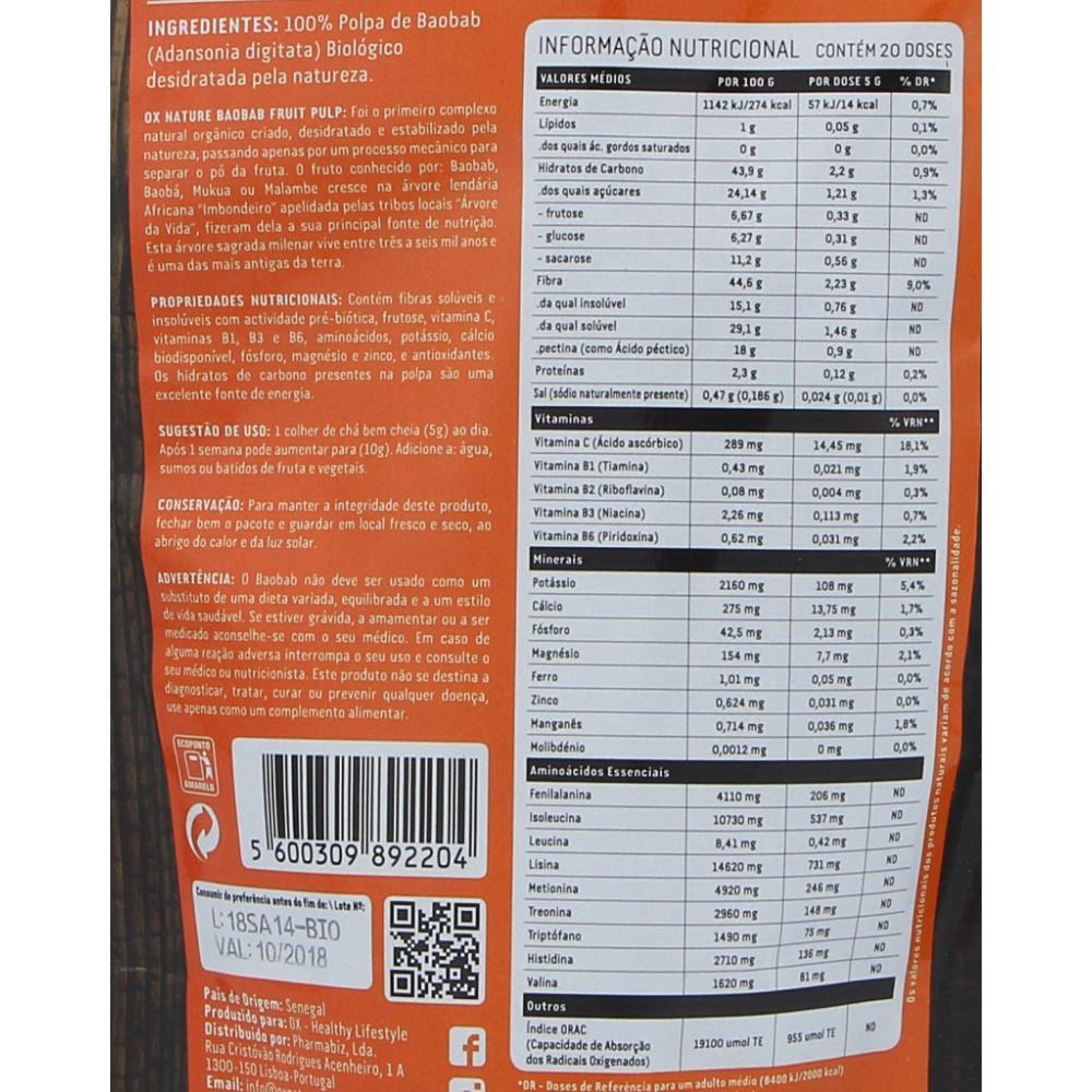  - OX Nature Organic Baobab Fruit Pulp - Native Dried Powder 100g (2)