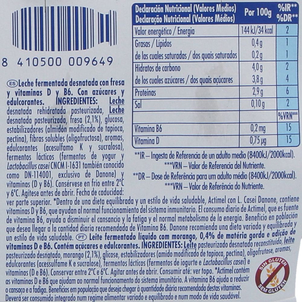  - Actimel Strawberry Yoghurt Drink 0% 6x100g (2)