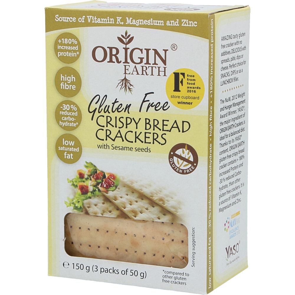  - Origin Earth Gluten Free Bread Crackers w/ Sesame Seeds 150g (1)