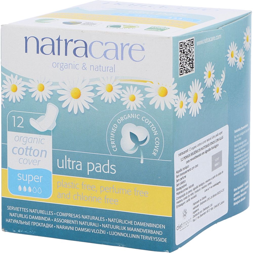  - Natracare Organic Cotton Sanitary Towels With Wings Super 12 pc (1)