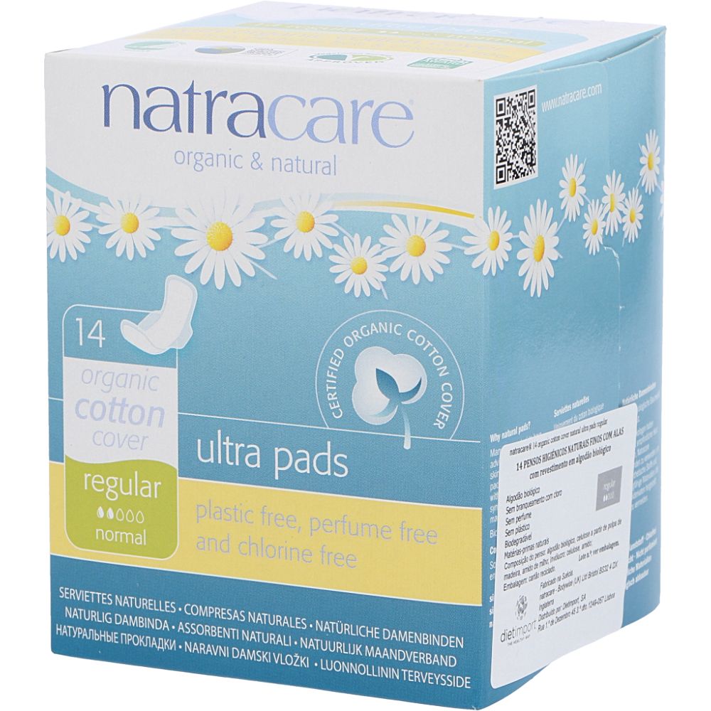  - Natracare Organic Cotton Sanitary Towels With Wings Regular 14 pc (1)