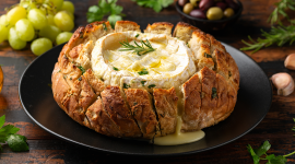 Bread stuffed with camembert cheese