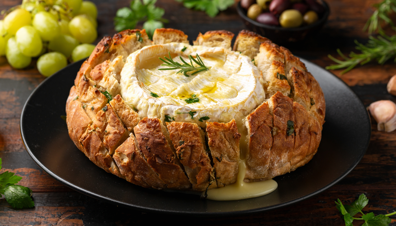 Bread stuffed with camembert cheese